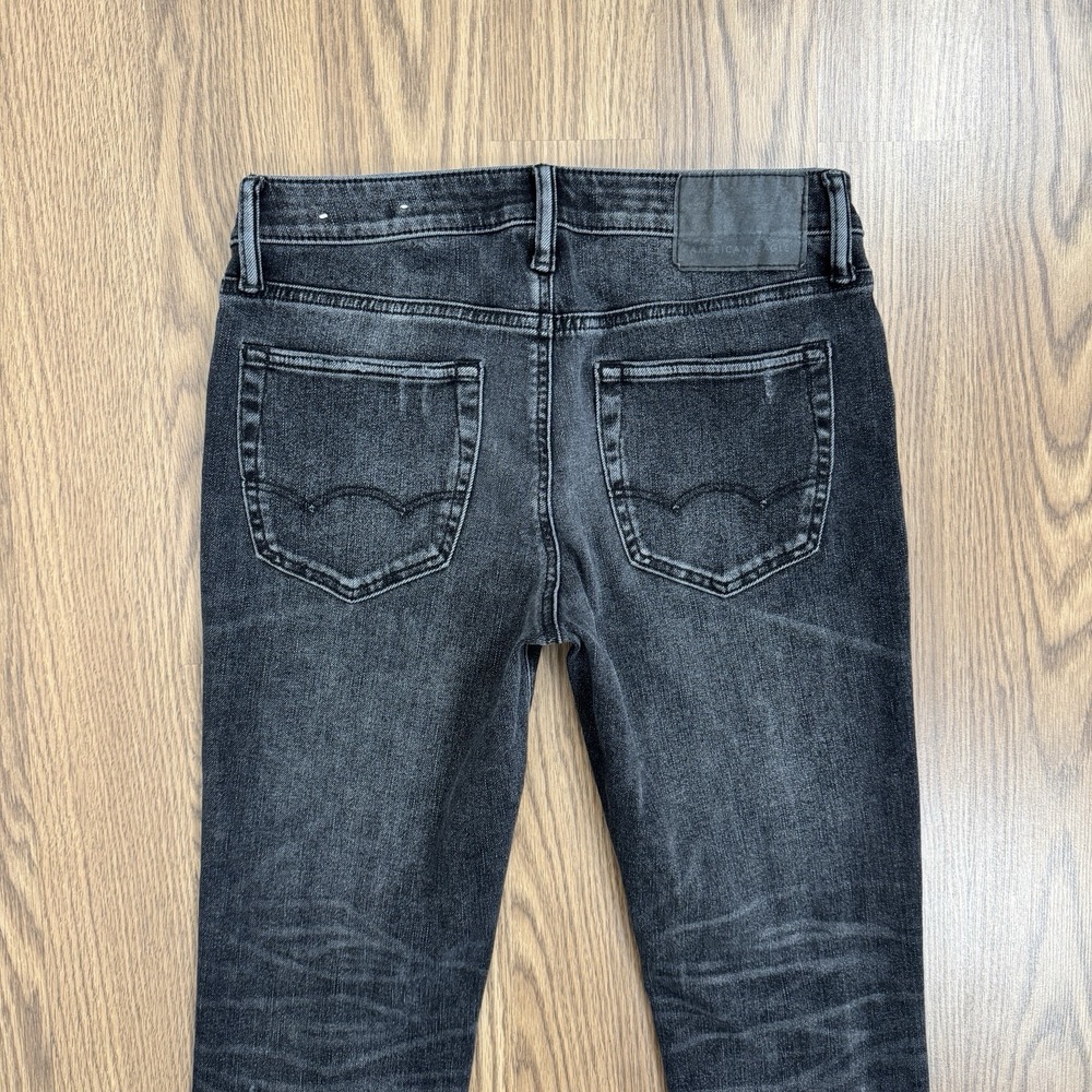 American Eagle Jeans Mens 30x30 Black Slim Low Rise Distressed Ripped Dark Denim - Picture 7 of 16